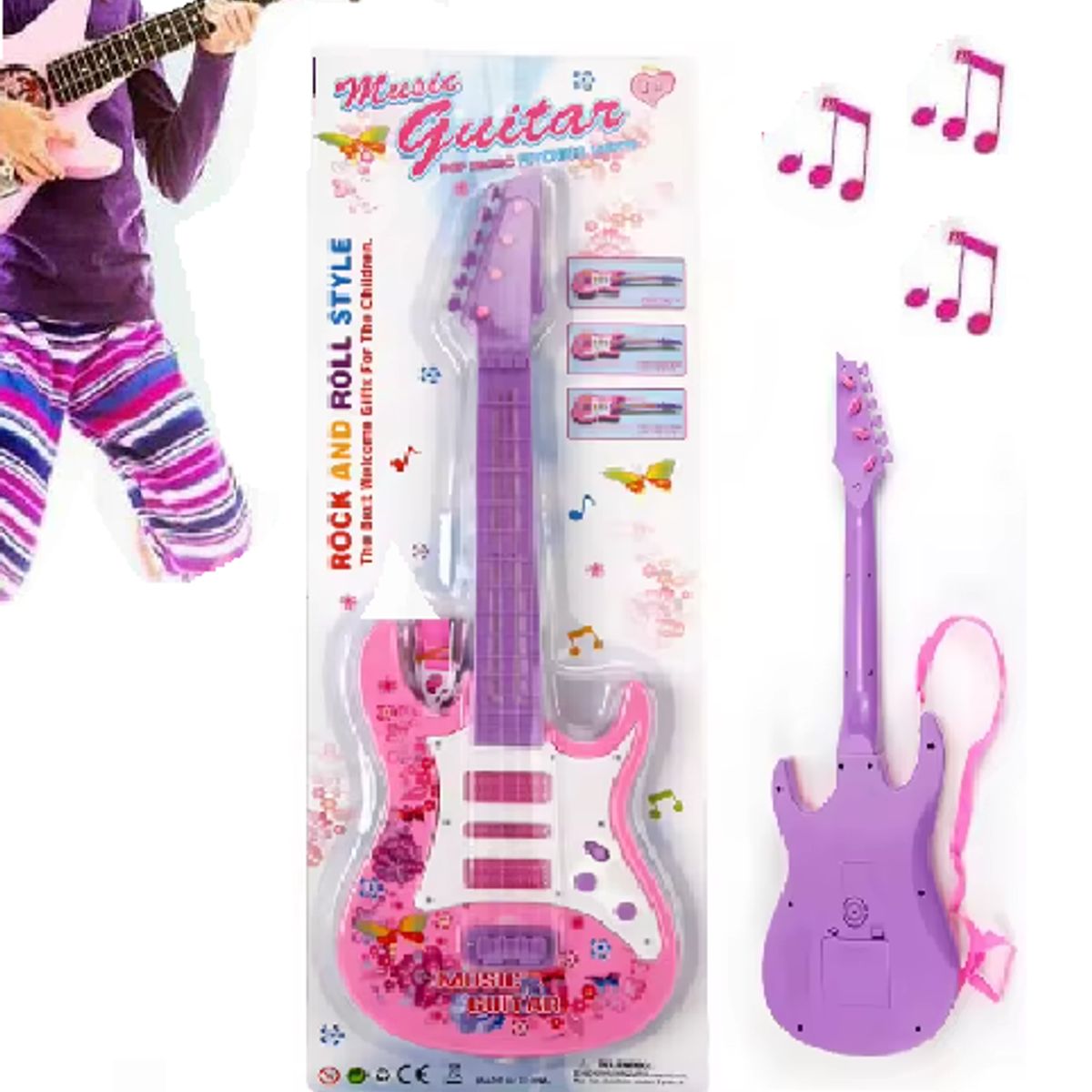 GENERICO - Mini Guitarra Juguete Musical con Luces Rosado