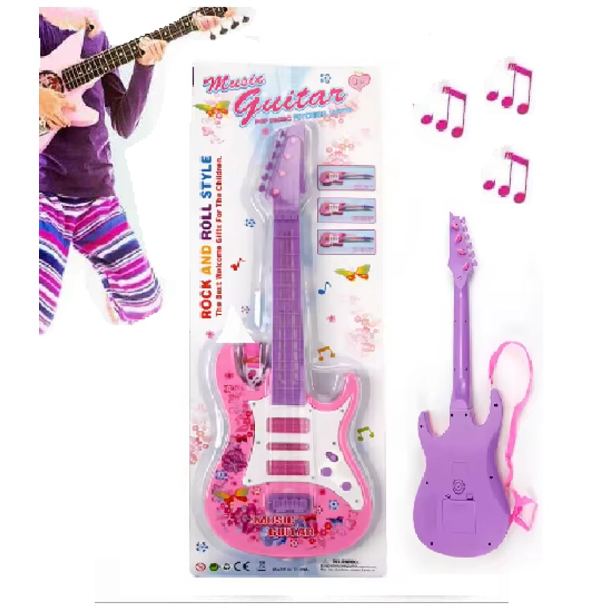 GENERICO - Mini Guitarra Juguete Musical con Luces Rosado