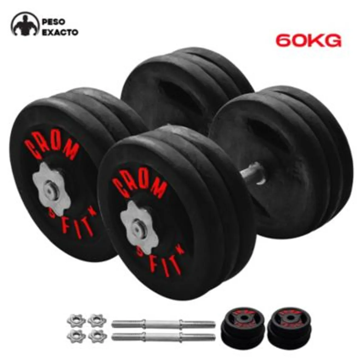 HOLGU - Set de Pesas 60kg 30kg x brazo  Manubrios Cromados