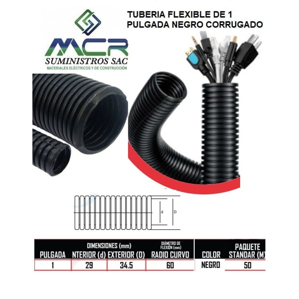 GENERICO - TUBERIA FLEXIBLE DE 1 PULGADA NEGRO CORRUGADO