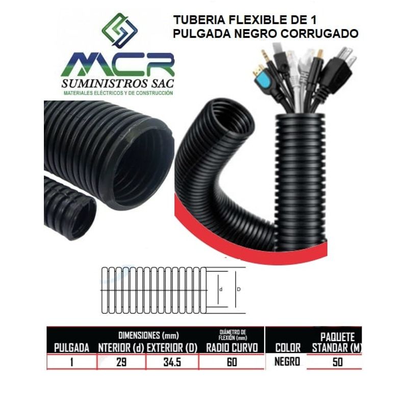 GENERICO - TUBERIA FLEXIBLE DE 1 PULGADA NEGRO CORRUGADO