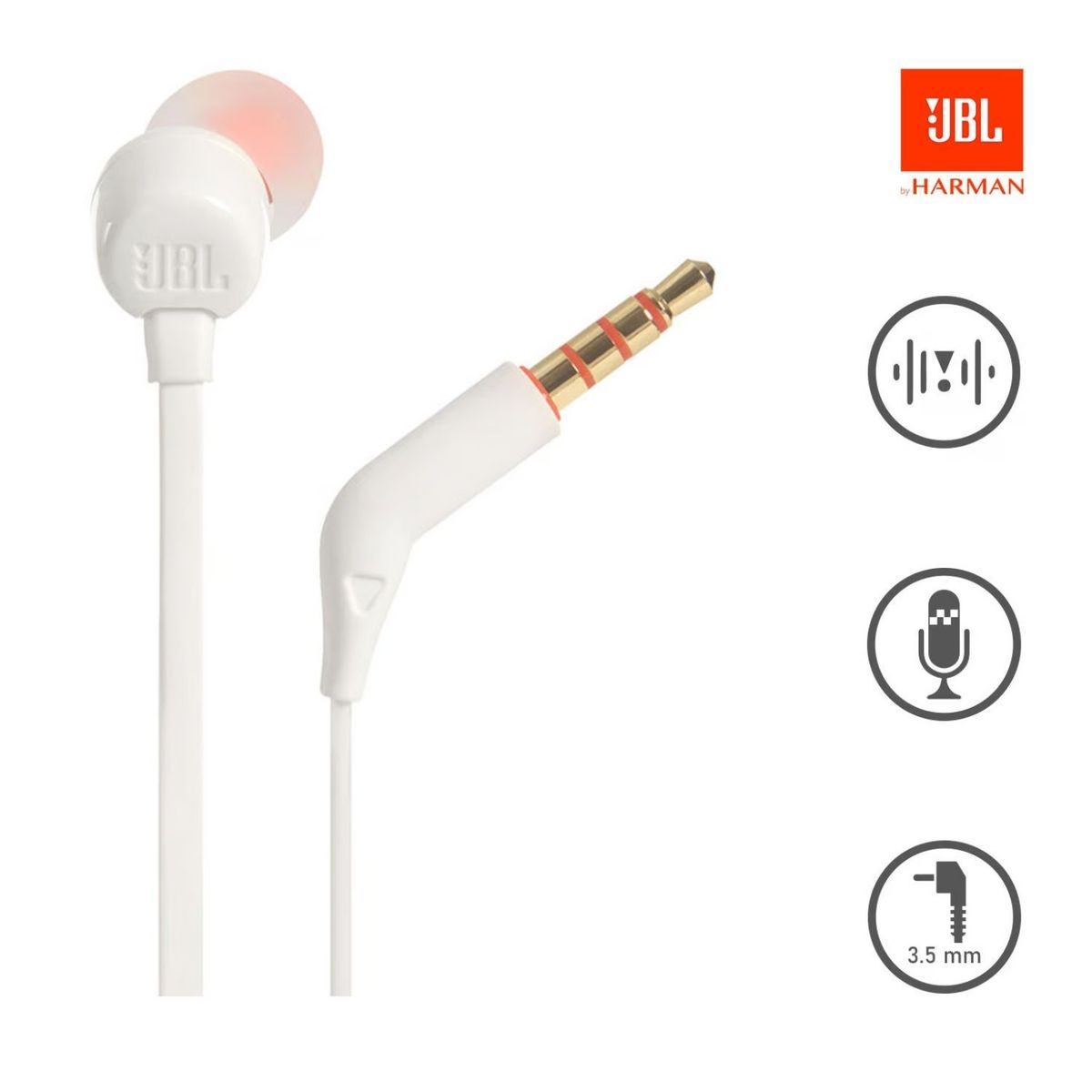 JBL - Audifono JBL Tune 110 Microfono Conector 3.5mm Blanco