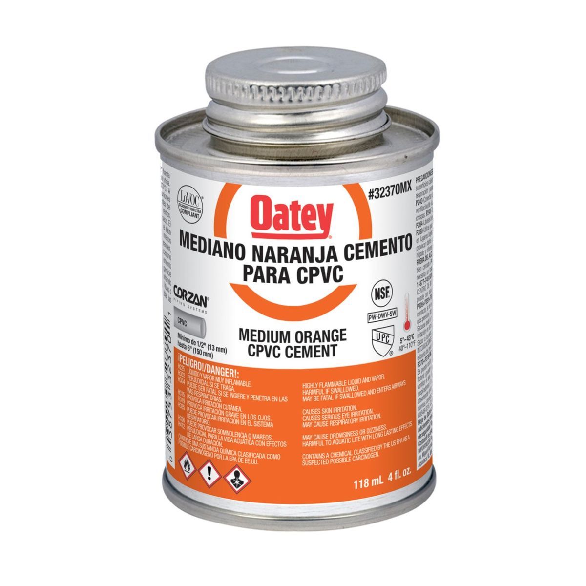 GENERICO - Pegamento CPVC Oatey naranja 118ml  para agua caliente