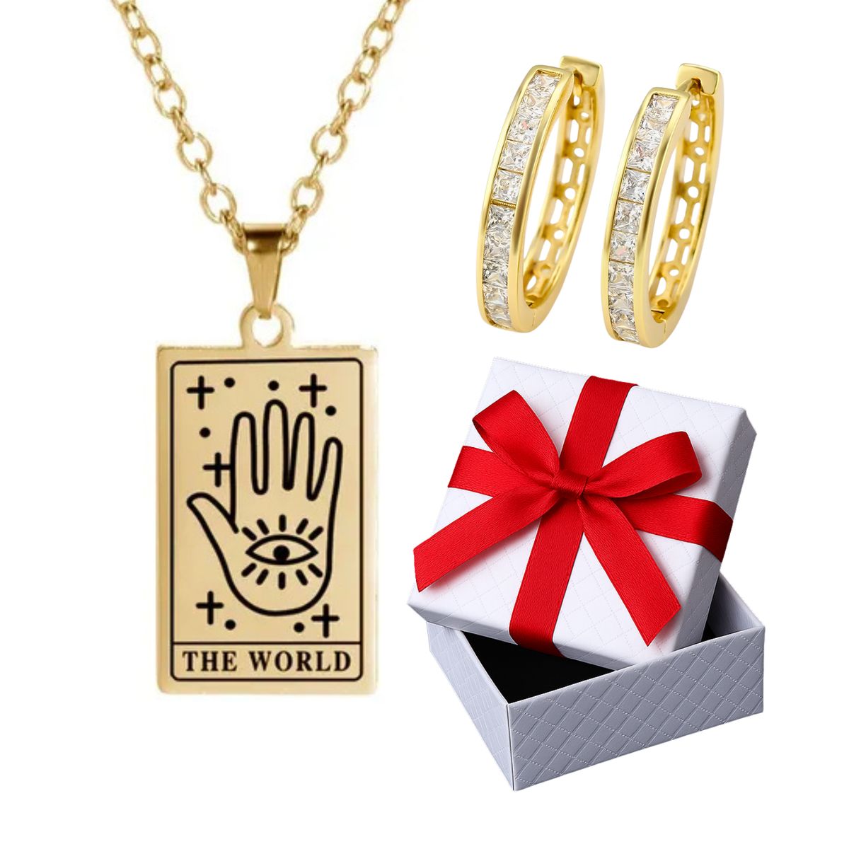 GENERICO - Collar The World Joya Tarjeta Tarot Joya Regalo Acero Dorado