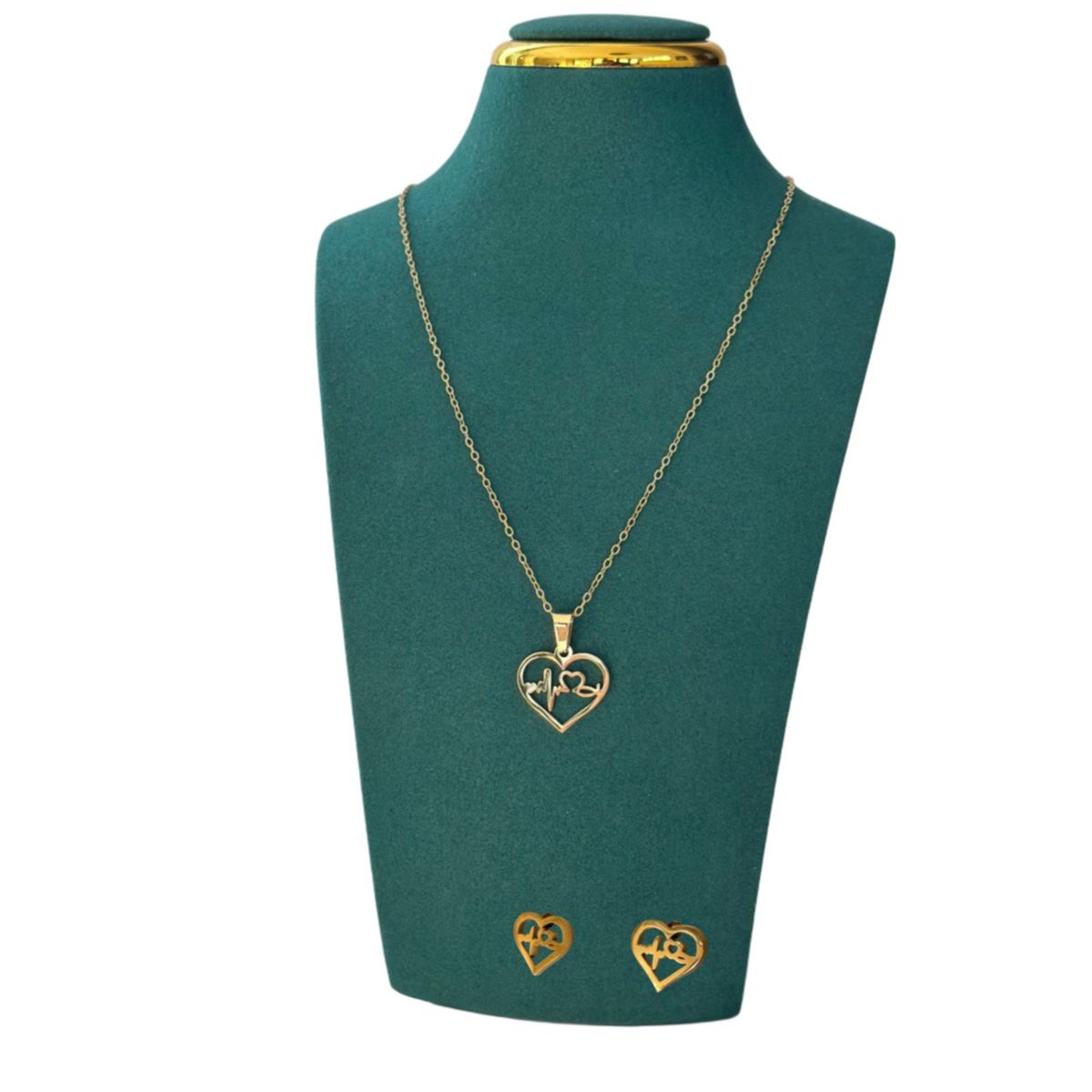 GENERICO - Pack Acero Collar con dije y Aretes - Corazon Latiendo M3 Dorado