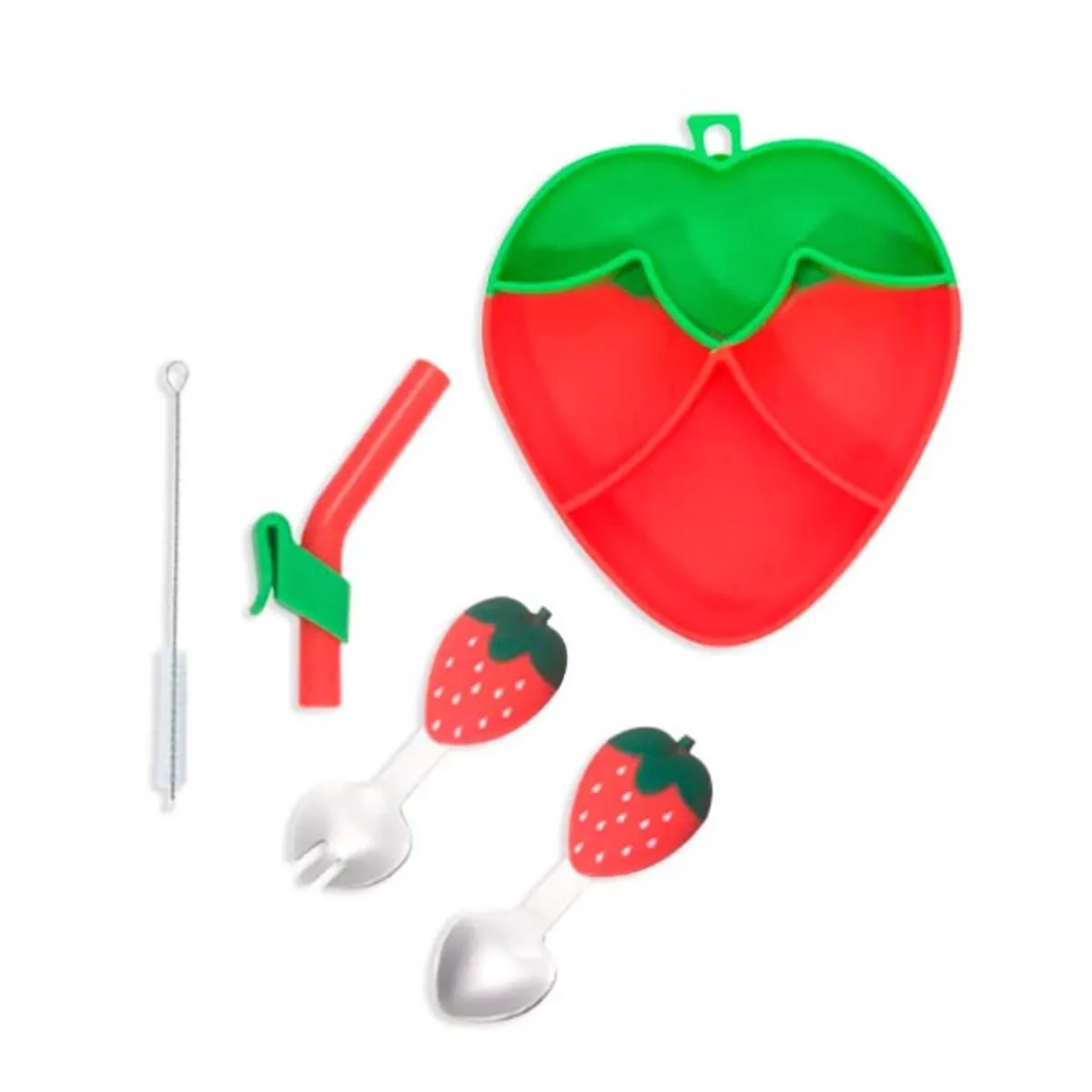 GENERICO - Set Plato y Cubiertos para Bebe Estilo Fresa Rojo