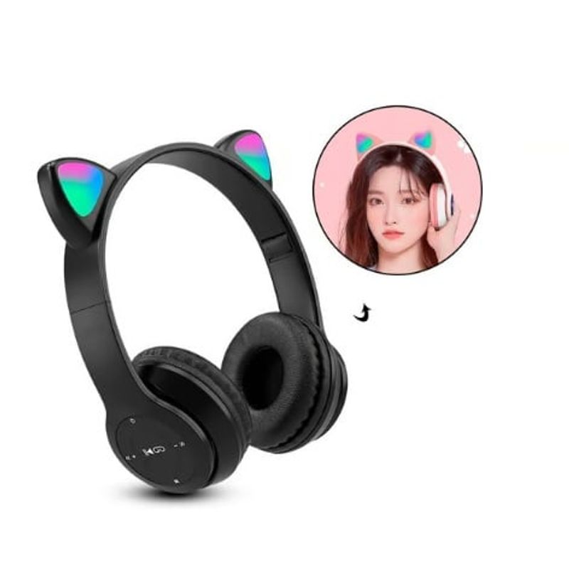 GENERICO - AUDÍFONO BLUETOOTH P47M  GATITO - NEGRO