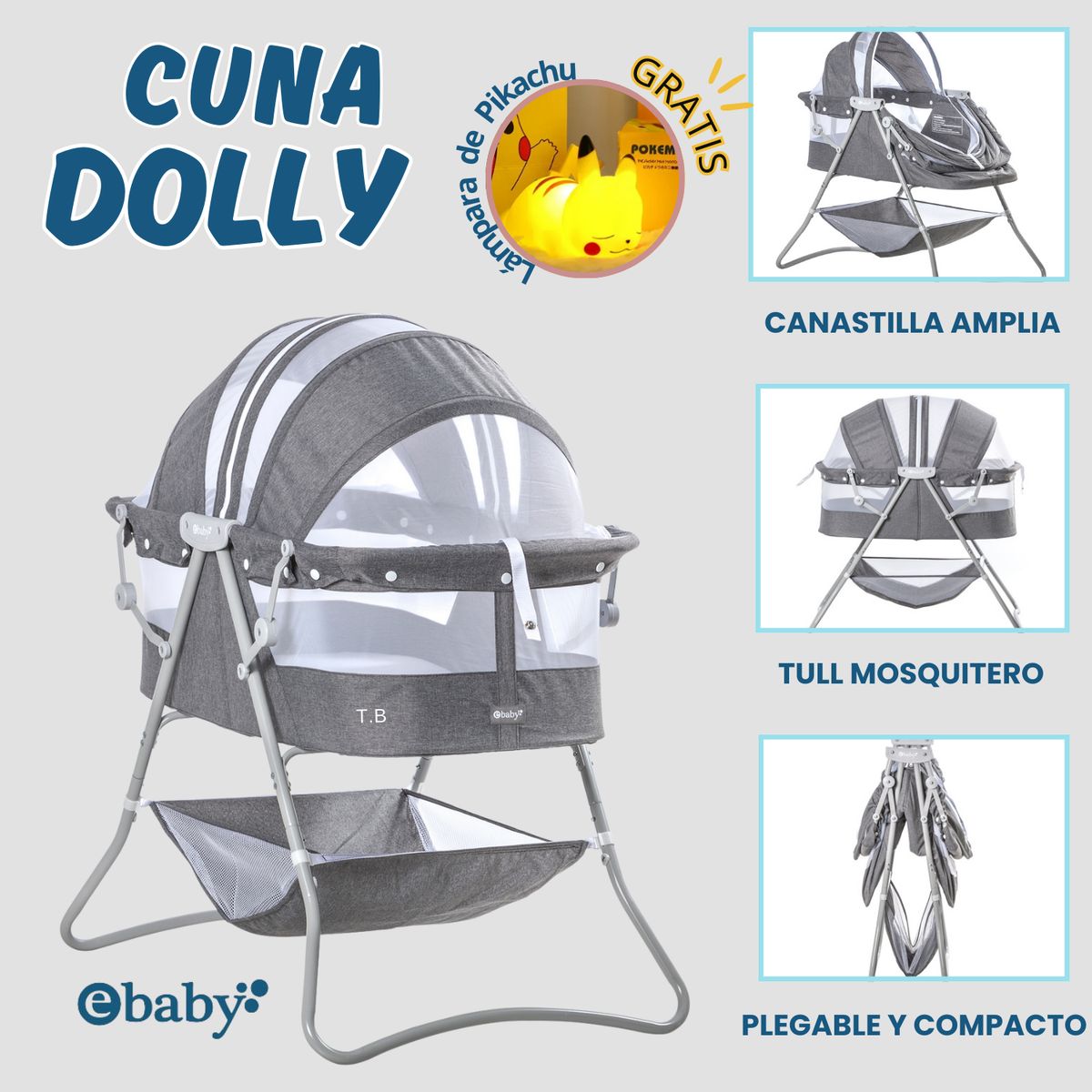 EBABY - CUNA PARA BEBE DOLLY GRIS EBABY