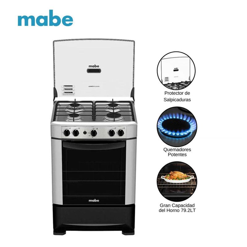 MABE - Cocina Mabe CMP6014AG0 con 4 hornillas Encendido eléctrico Gris