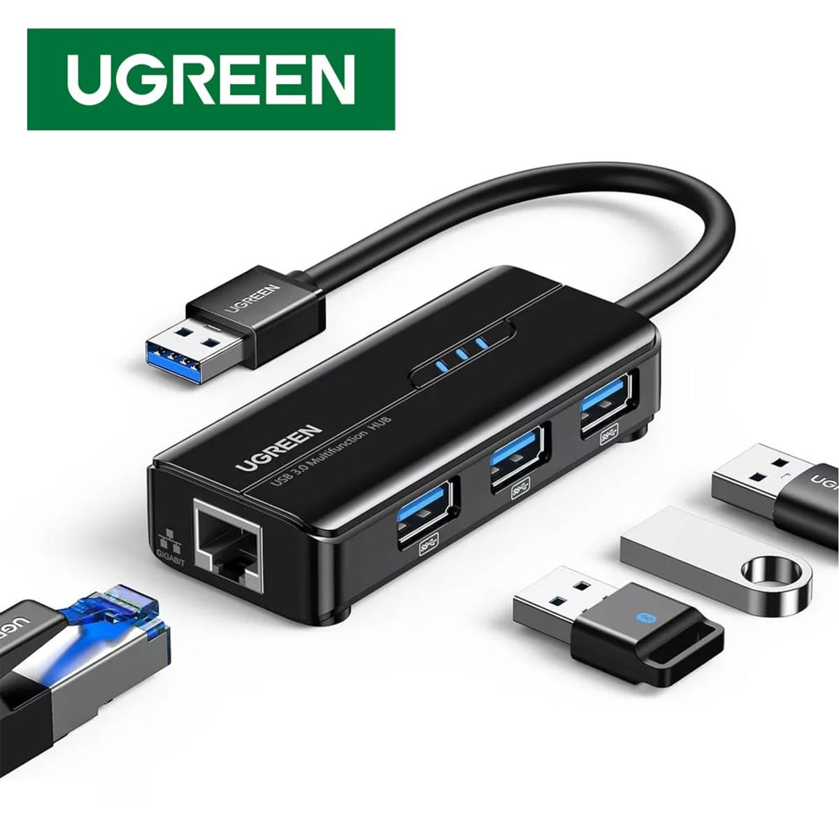 UGREEN - Adaptador Usb 3.0 A Rj45 Lan Ethernet + Hub 3 Puertos USB 3.0 UGREEN