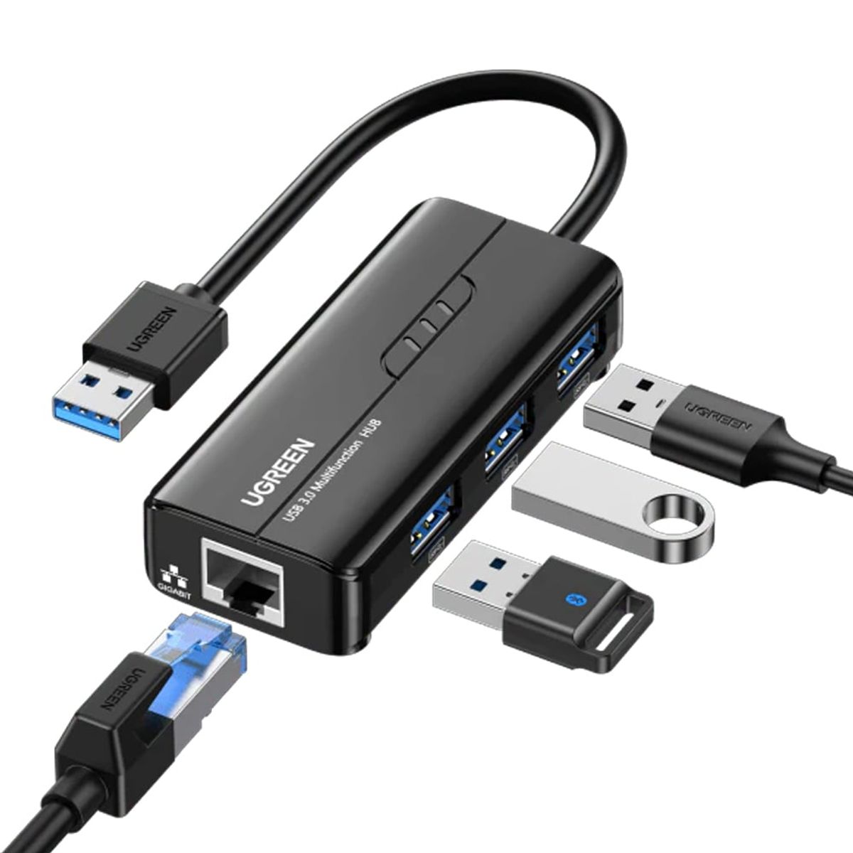 UGREEN - Adaptador Usb 3.0 A Rj45 Lan Ethernet + Hub 3 Puertos USB 3.0 UGREEN
