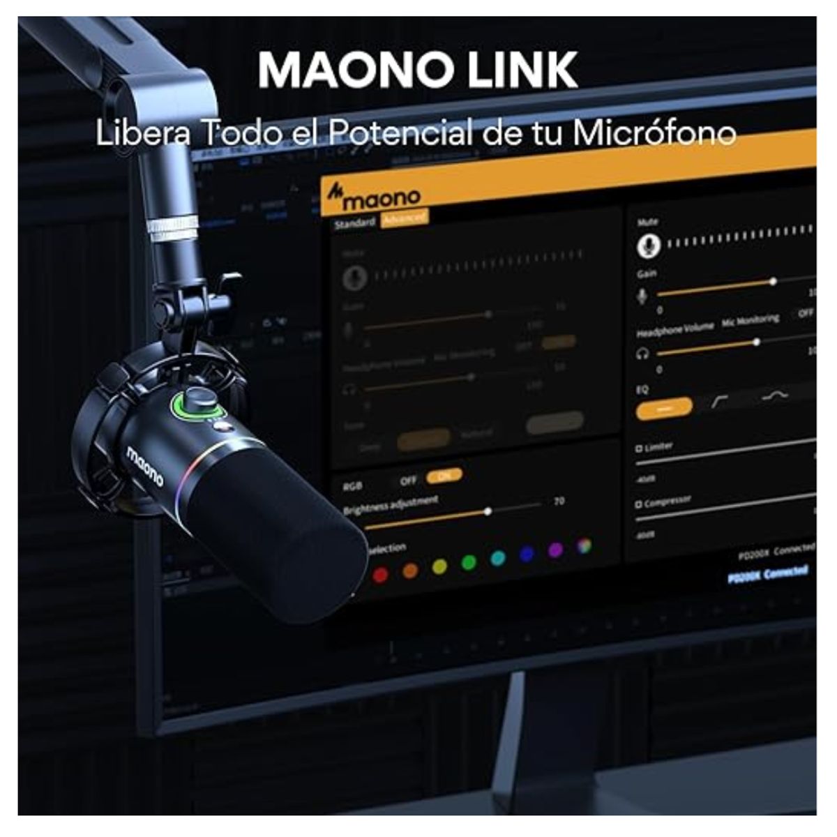 MAONO - Kit Microfono Maono Usb Gamer Condensador Cardioide Podcast Live Tik Tok RGB - PD200XS