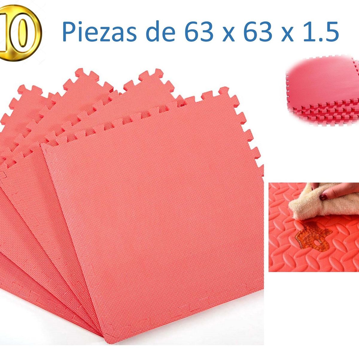 GENERICO - Piso de goma eva para bebes 10 piezas de 63x63 cm - rojo