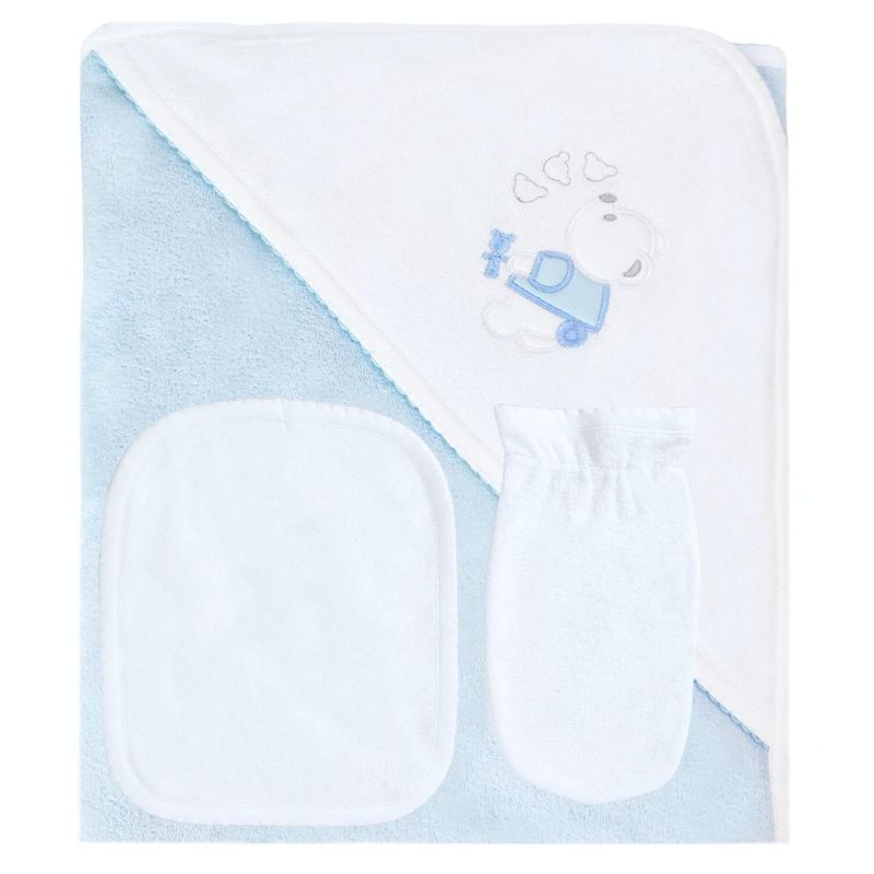 BABY MERINOS - Set Toalla - Osito - Celeste Blanco