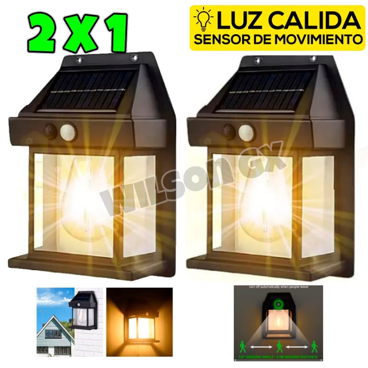 GENERICO - Combo 2 Foco Luz Solar + Sensor Movimiento Lámpara Exterior Recargabl