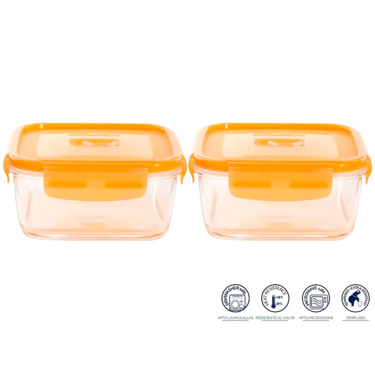 LUMINARC - Pack  X2 taper cuadrado 760 ml c/tapa naranja