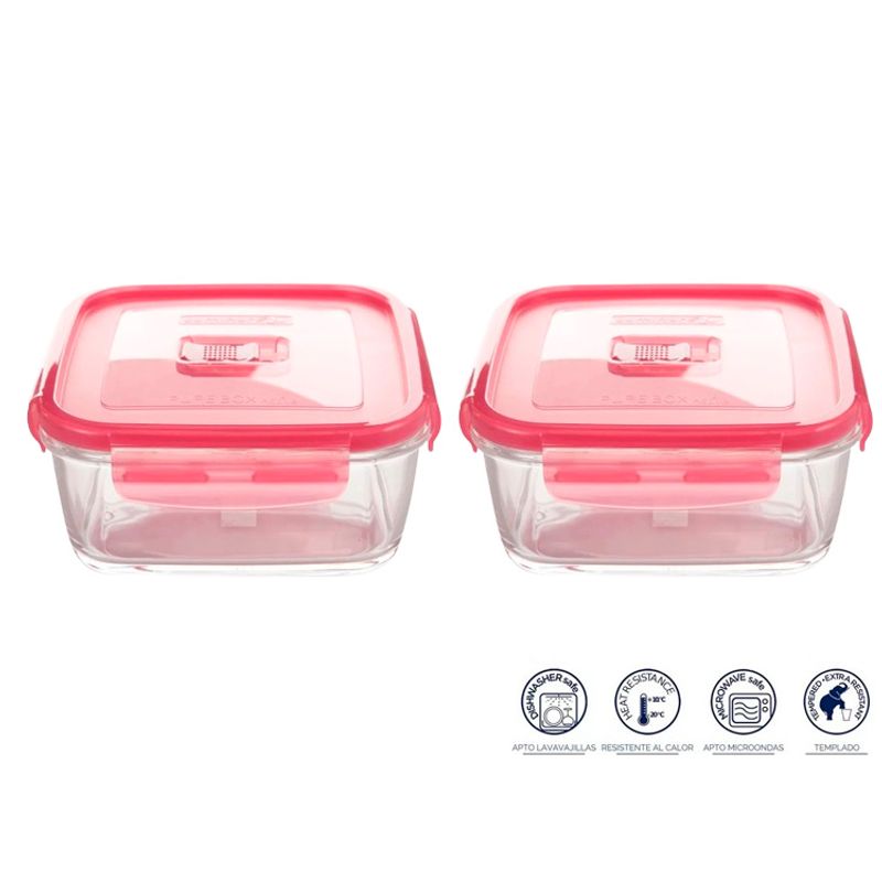 LUMINARC - Pack  X2 taper  cuadrado 760 ml  c/tapa rosada