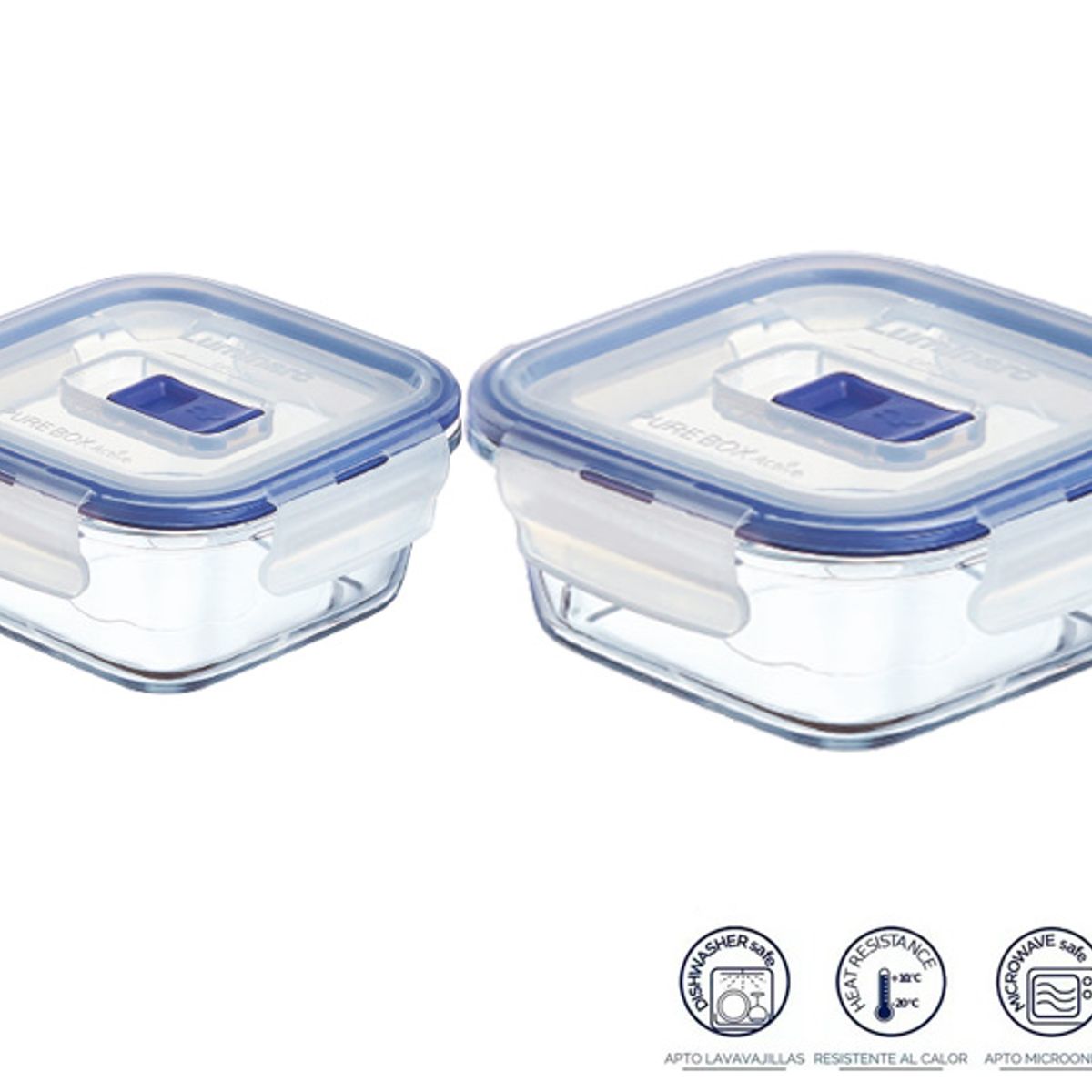 LUMINARC - Pack  X2 de taper cuadrado c/ tapa azul de 380 ml y 760 ml