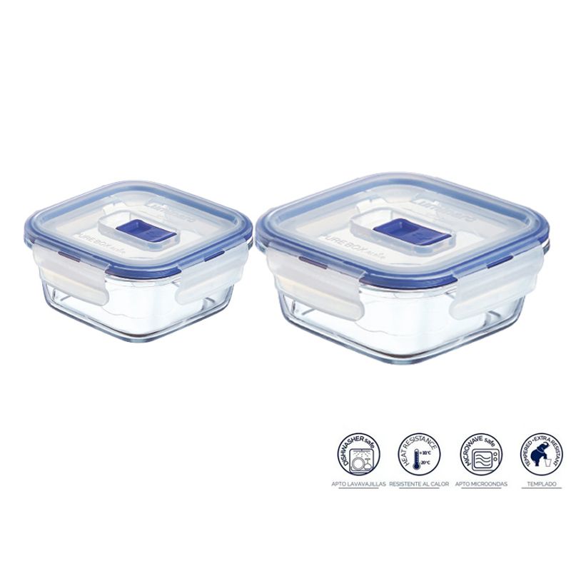 LUMINARC - Pack  X2 de taper cuadrado c/ tapa azul de 380 ml y 760 ml