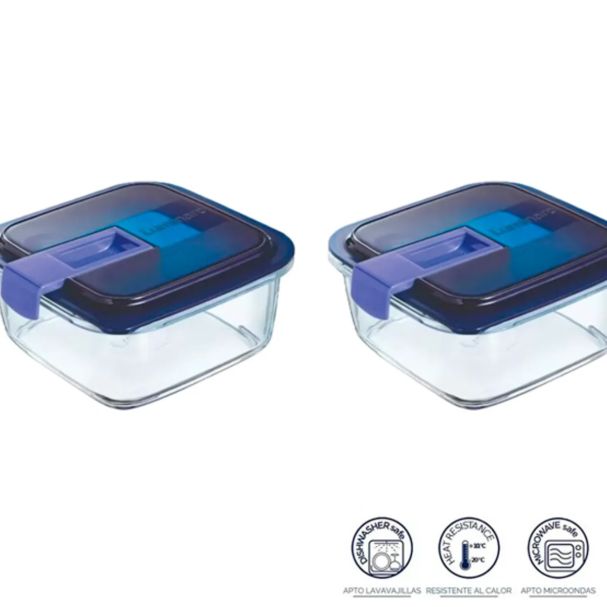 LUMINARC - Pack  X2 taper cuadrado  760 ml  c/tapa azul