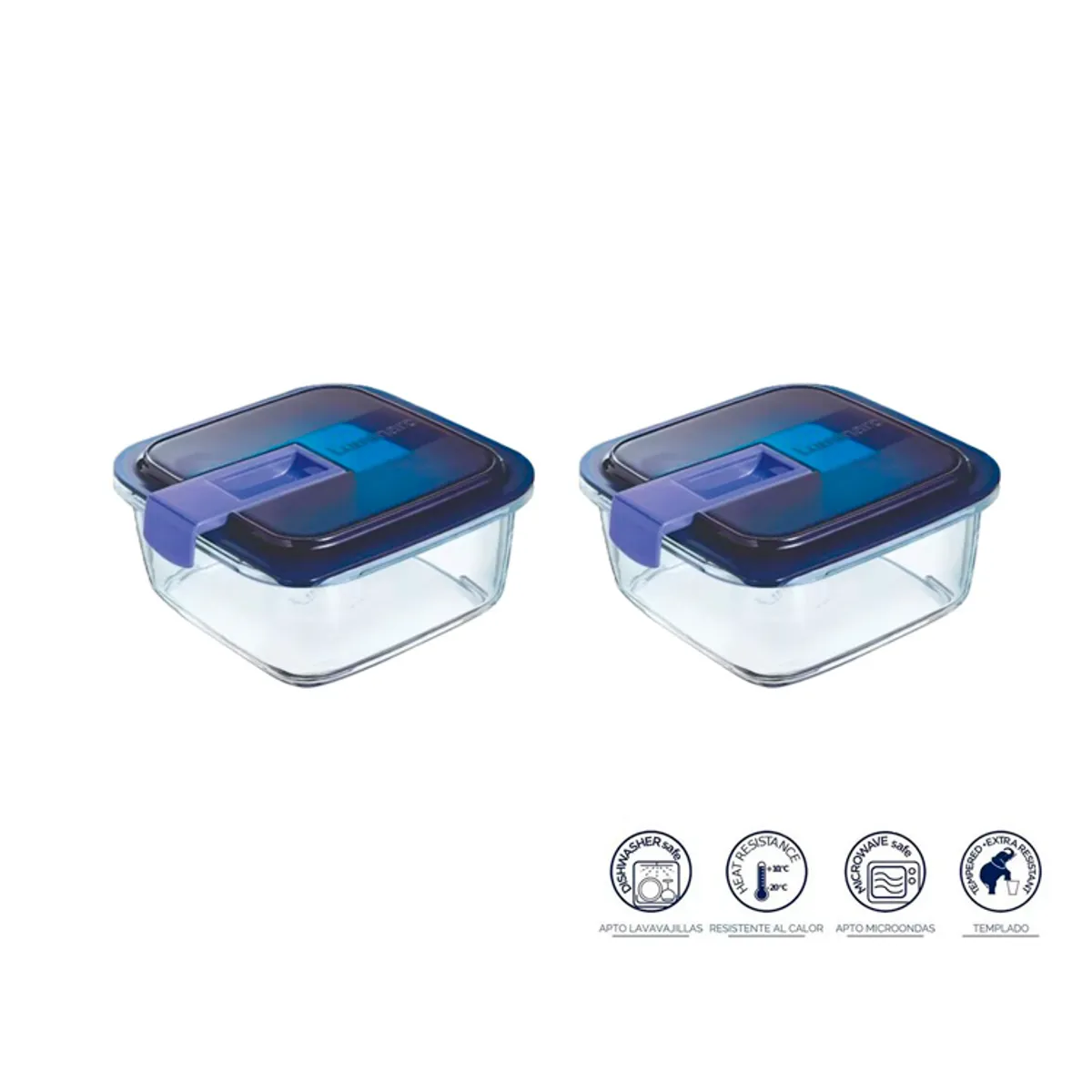 LUMINARC - Pack  X2 taper cuadrado  760 ml  c/tapa azul