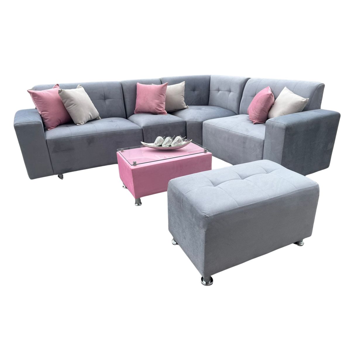 AMOBLART - seccional leyva plata / mesa de centro / 6 cojines