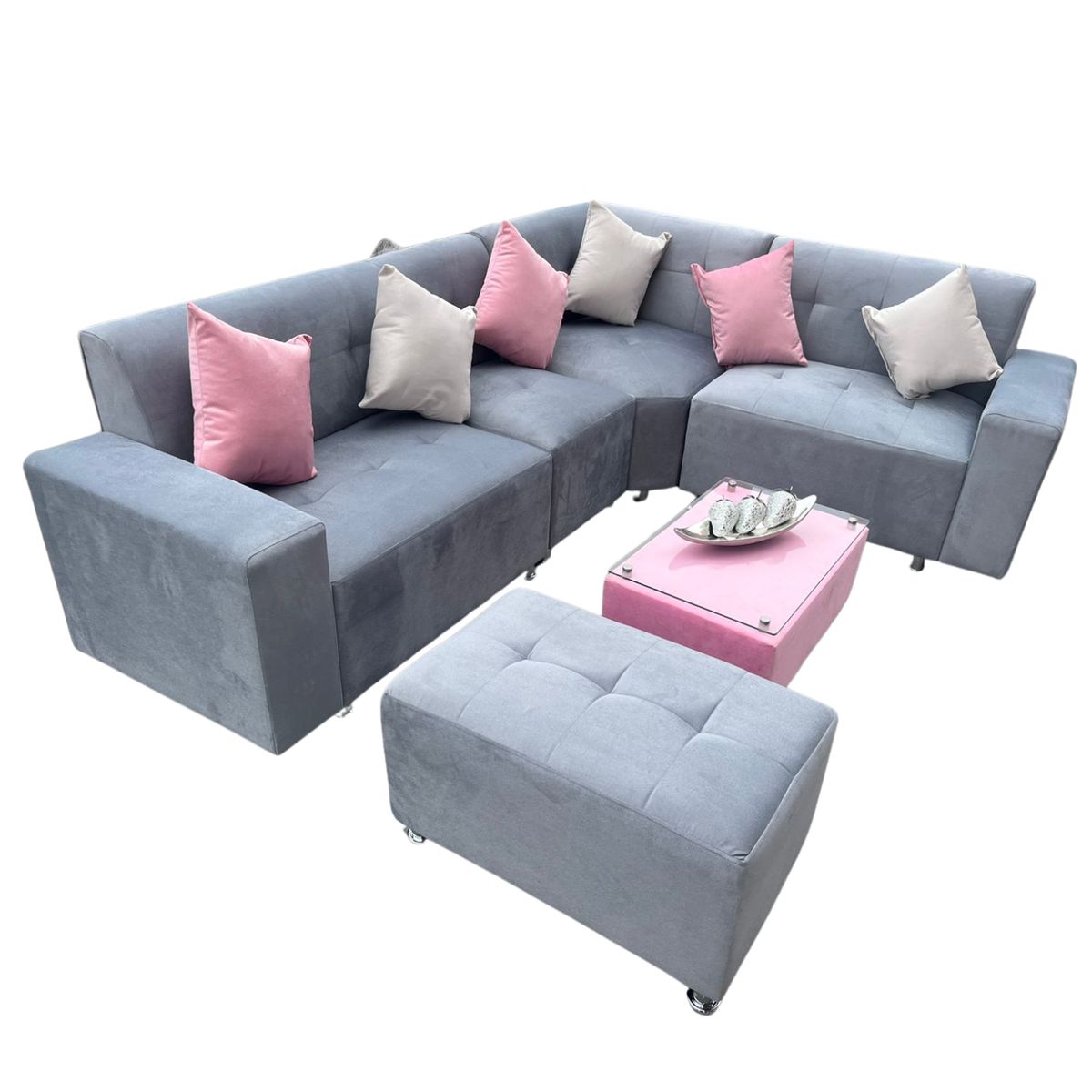 AMOBLART - seccional leyva plata / mesa de centro / 6 cojines