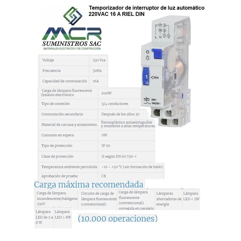 GENERICO - Temporizador de interruptor de luz automático 220VAC 16 A RIEL DIN