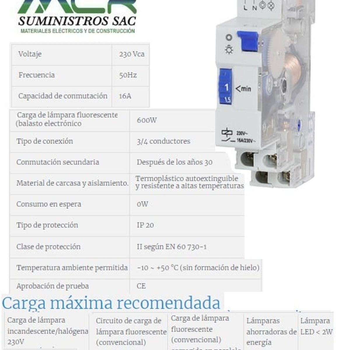 GENERICO - interruptor de luz automático 220VAC 16 A para riel DIN TIPO GALLETA