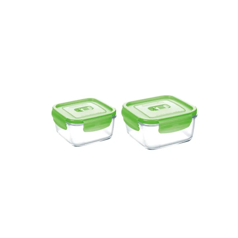 LUMINARC - Pack  X2 tapers de vidrio cuadrado de 380 ml y 760 ml con tapa verde