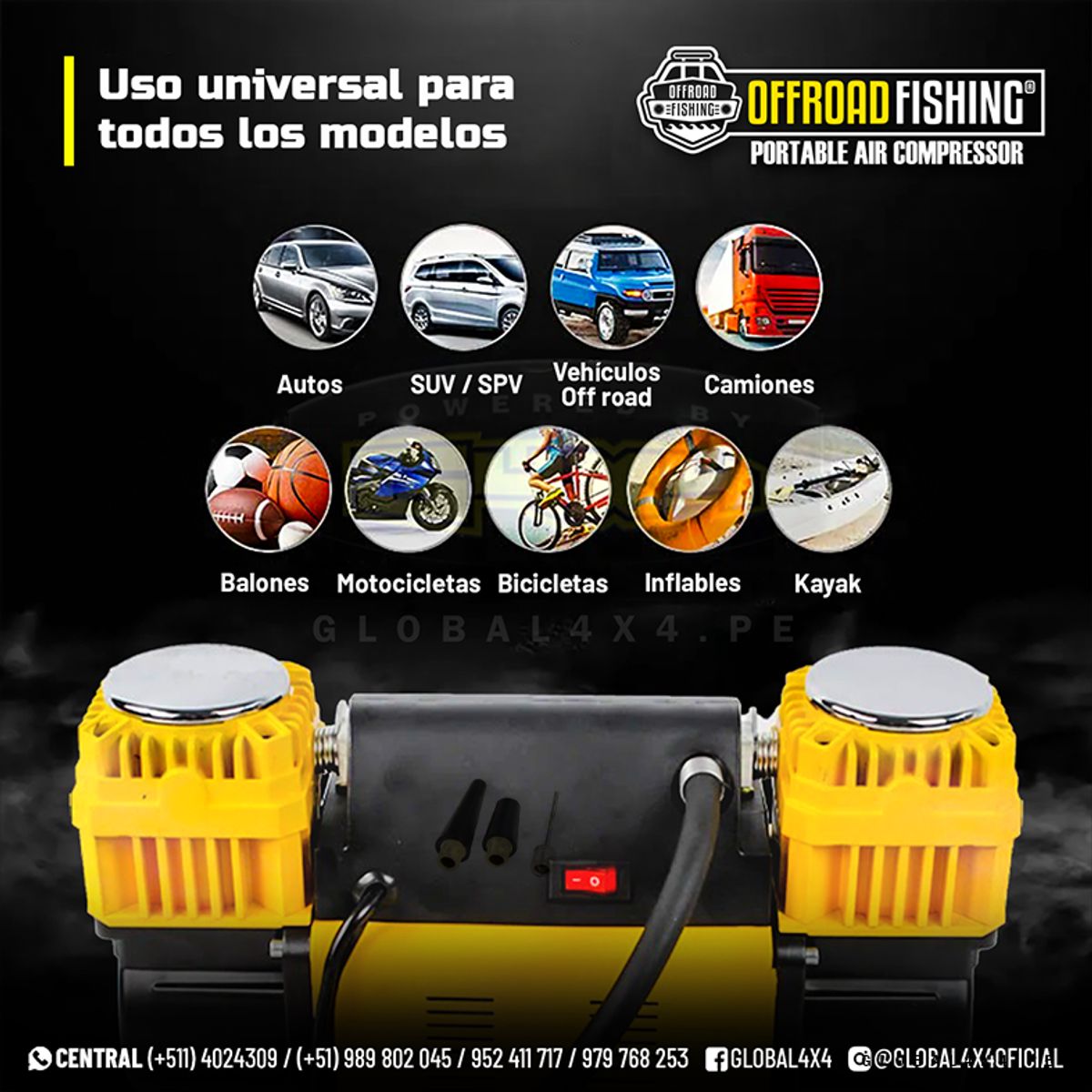 POWERED BY G4X4 GLOBAL 4 X 4 PE - COMPRESORA DE AIRE DOBLE PISTON 300LPM PARA VEHÍCULOS
