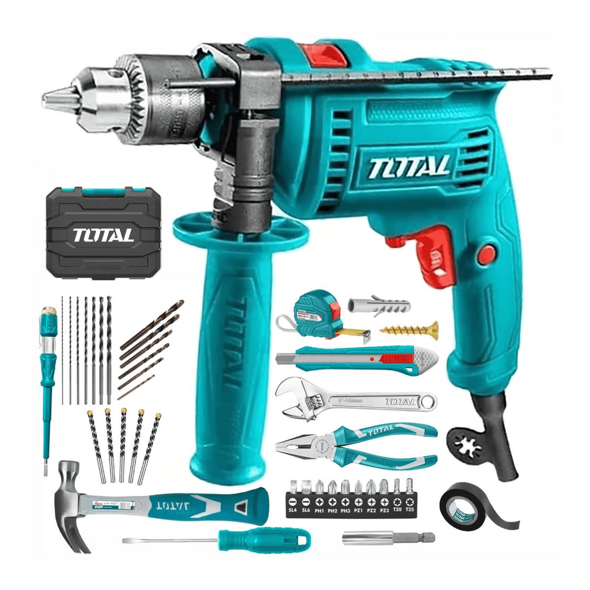 TOTAL TOOLS - Taladro Percutor 680w Industrial + Set Herramientas Total