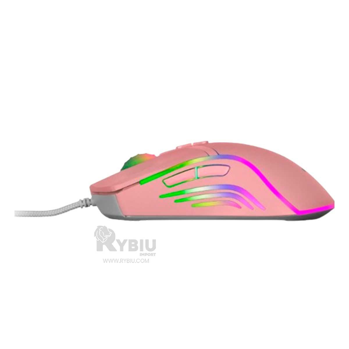 RYBIU IMPORT - Mouse Ergonomico con Conexion USB Rosado Y+Papel de Regalo