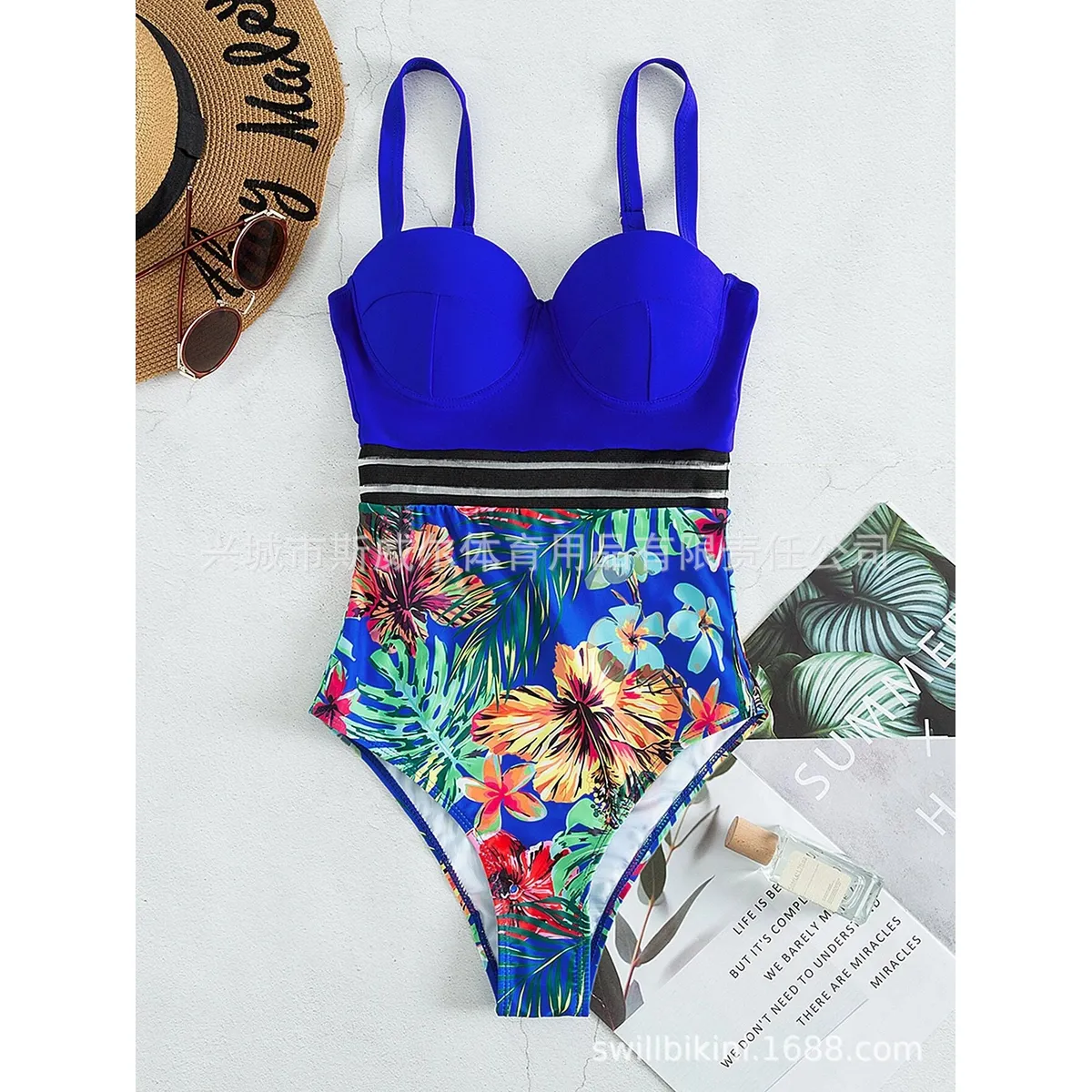 GENERICO - TRAJE DE BAÑO ENTERIZO FLOREADO CON COPA PUSH UP