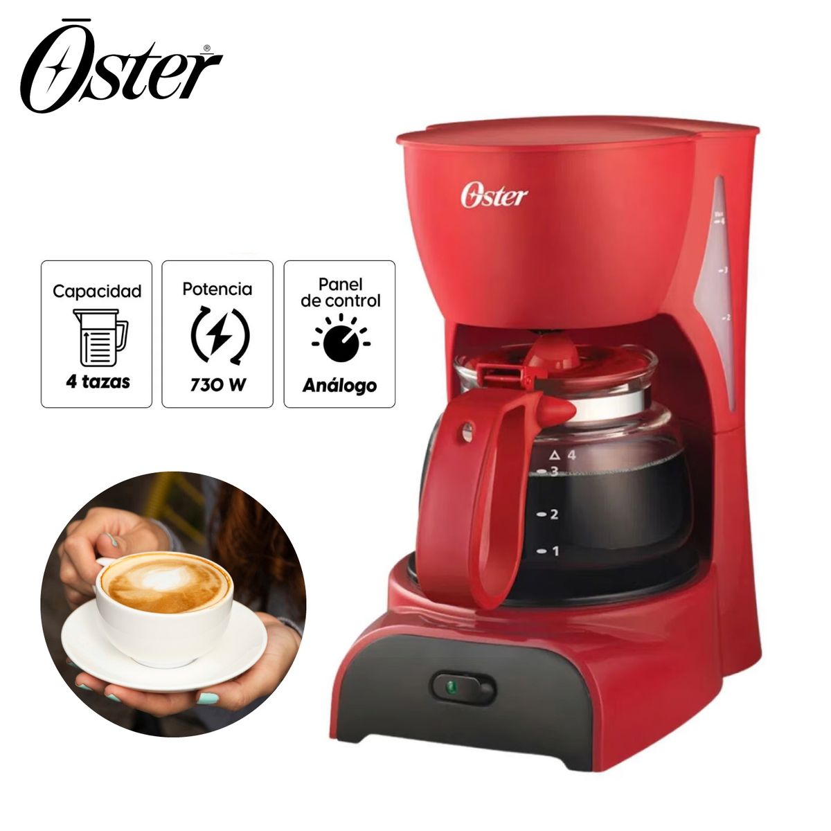 OSTER - Cafetera Oster BVSTDCDR5R-053 de 4 tazas - rojo