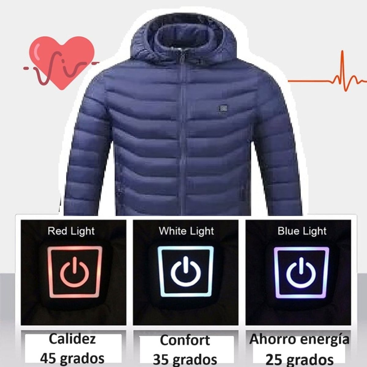 GENERICO - Casaca Calefactora Térmica Hombre Impermeable Azul Capucha Genieka