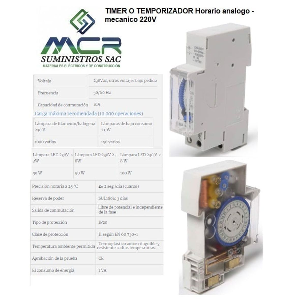 GENERICO - TIMER O TEMPORIZADOR Horario analogo - mecanico 220V