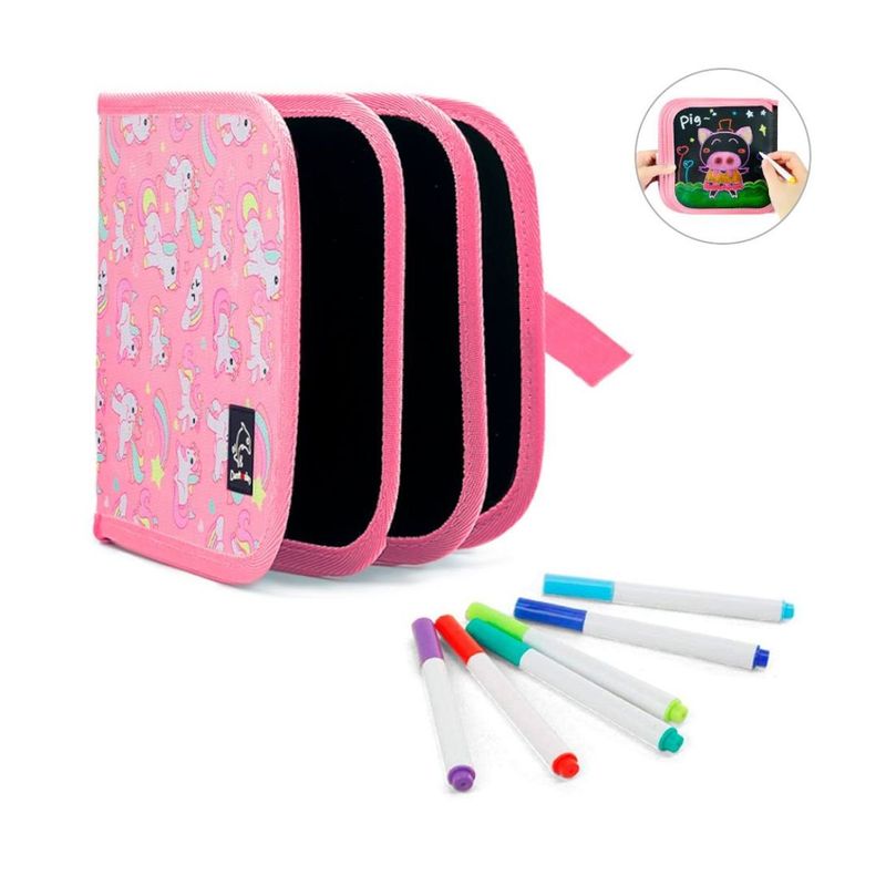 GENERICO - Libro Cuaderno Pizarra Reutilizable + 6 Plumones Para Niños