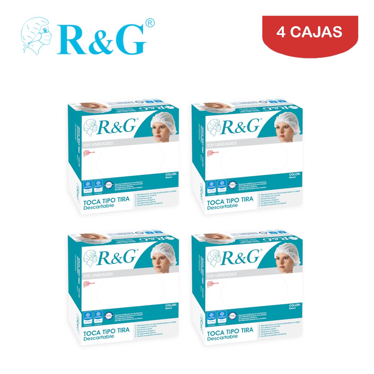 R&G - Toca tipo tira / cofia /gorro blanco caja*100und R&G. Pack 4 cajas