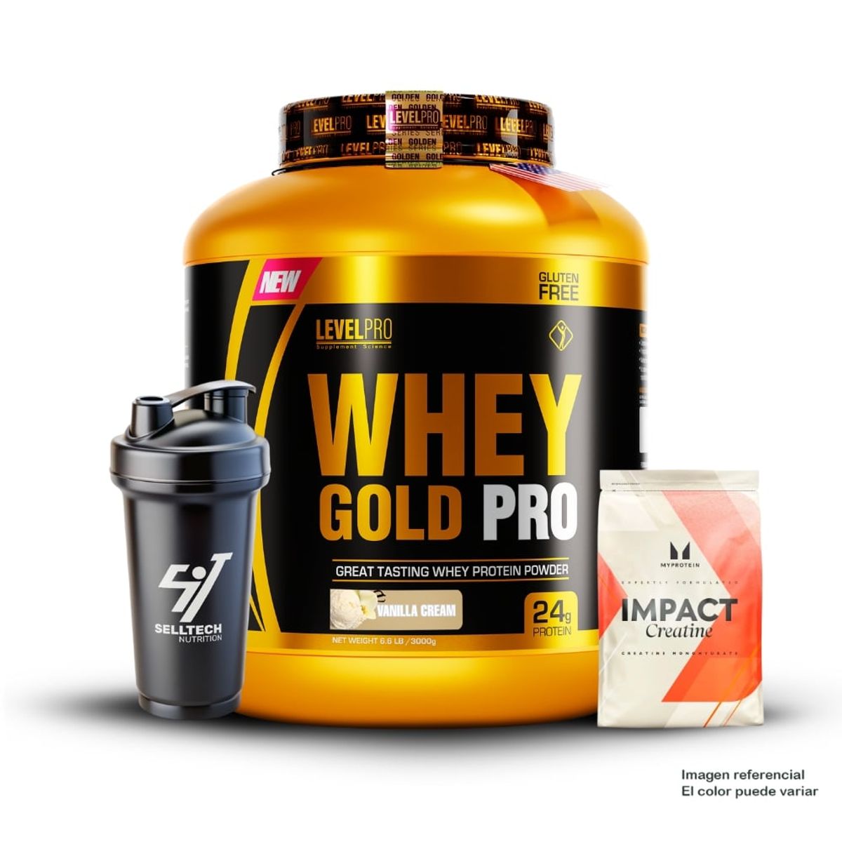 LEVEL PRO - Whey Gold Pro 3kg Vainilla+Creatina Myprotein 250gr