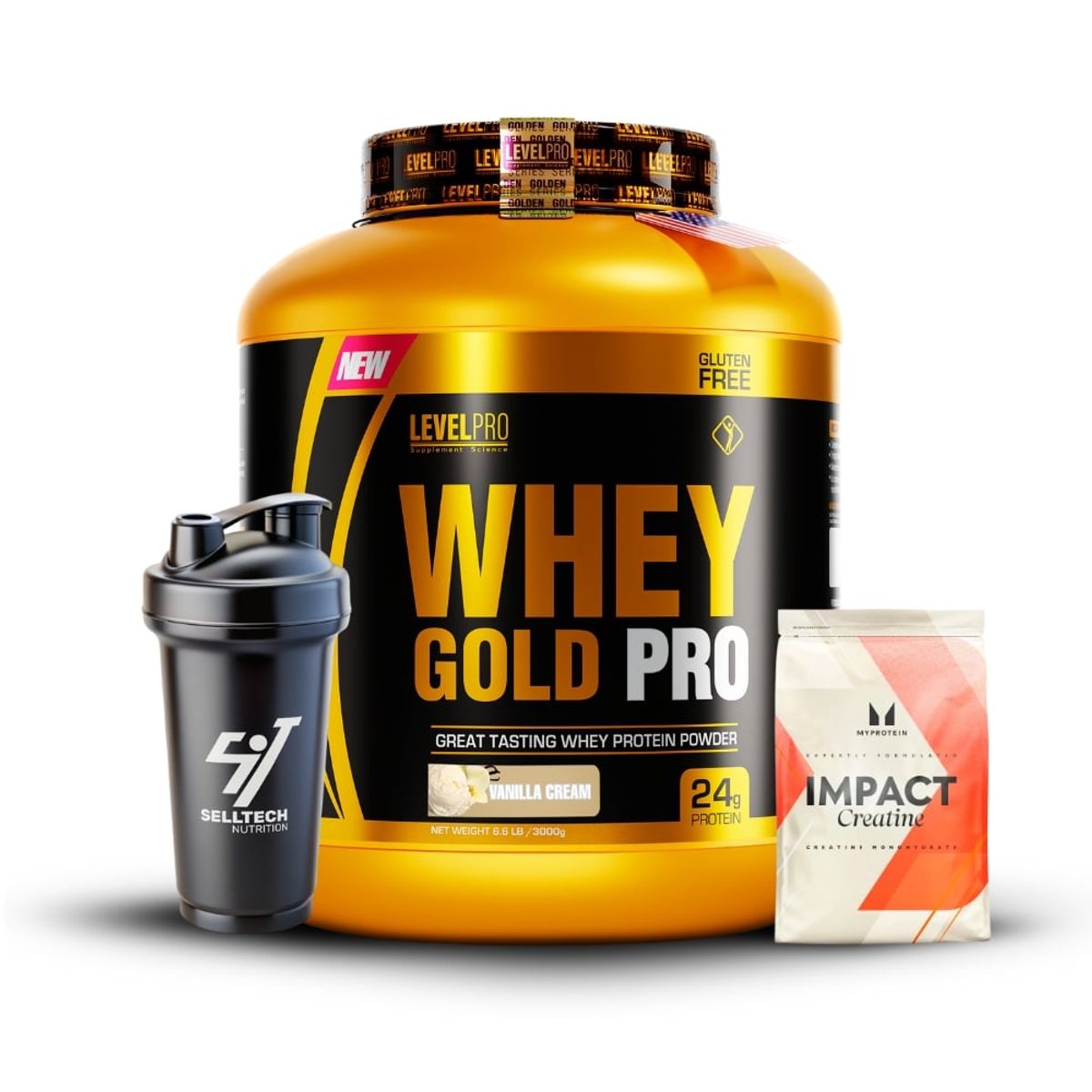 LEVEL PRO - Whey Gold Pro 3kg Vainilla+Creatina Myprotein 250gr