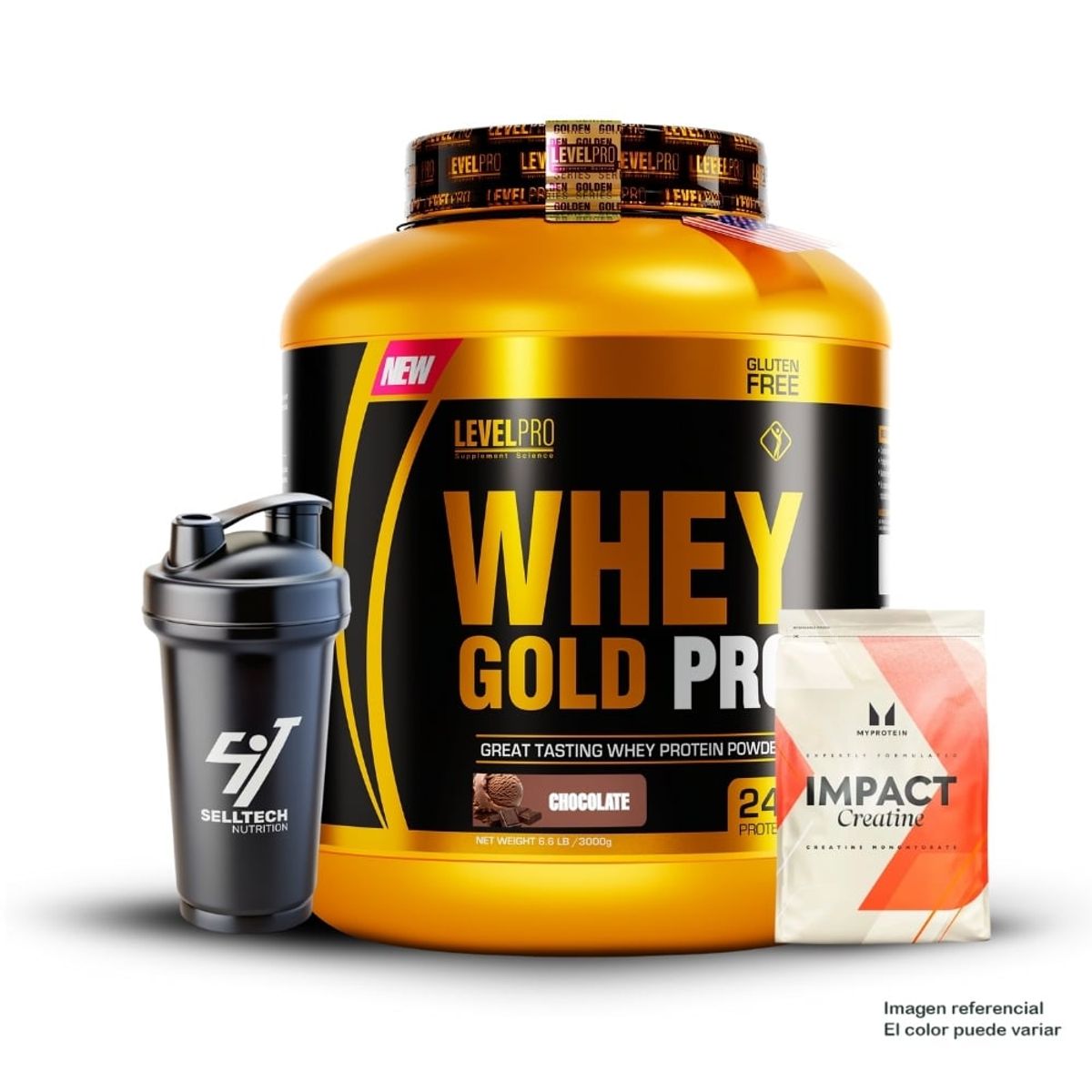 LEVEL PRO - Whey Gold Pro 3kg Chocolate+Creatina Myprotein 250gr