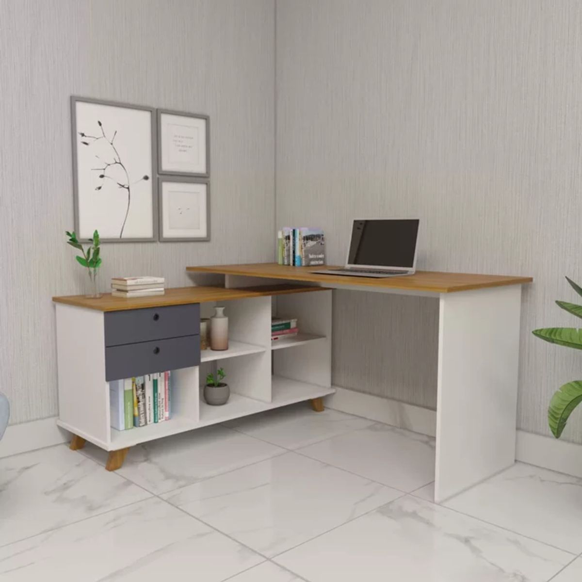 TU MESITA - Escritorio en L con Organizador Boricua color BlancoRobleGris TU MESITA