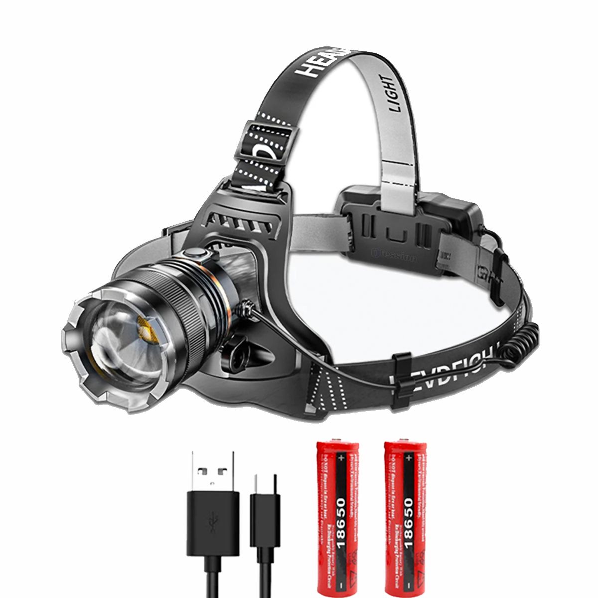 GENERICO - Linterna frontal LED XP90 largo alcance con zoom recargable