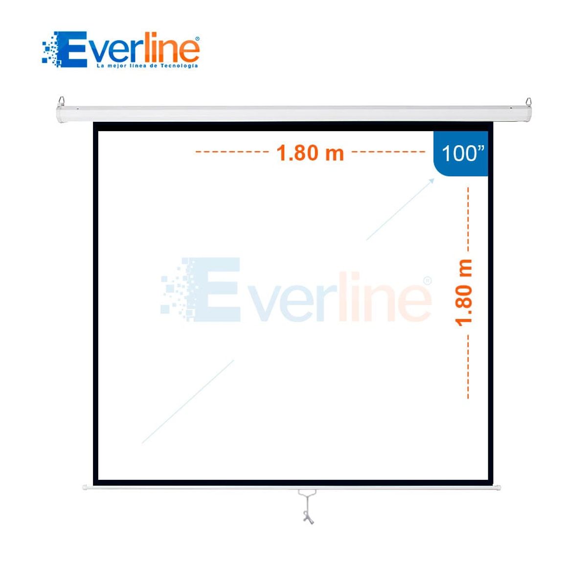 OEM - ECRAN MANUAL  RETRACTIL Pared/Techo 1.80 X 1.80 m (Antireflex)