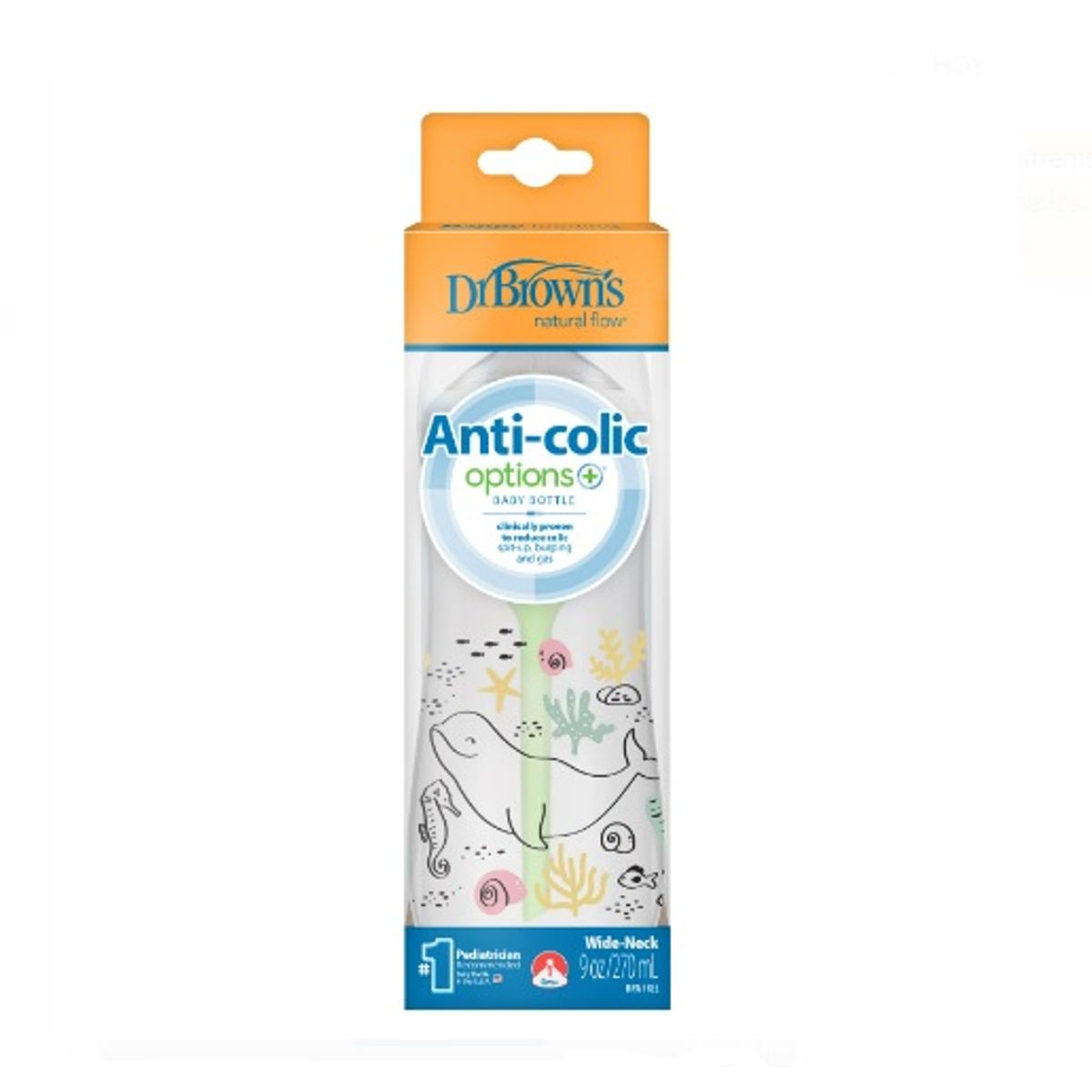 DR BROWNS - Biberón boca ancha polipropileno 9 oz/270 ml Ballena