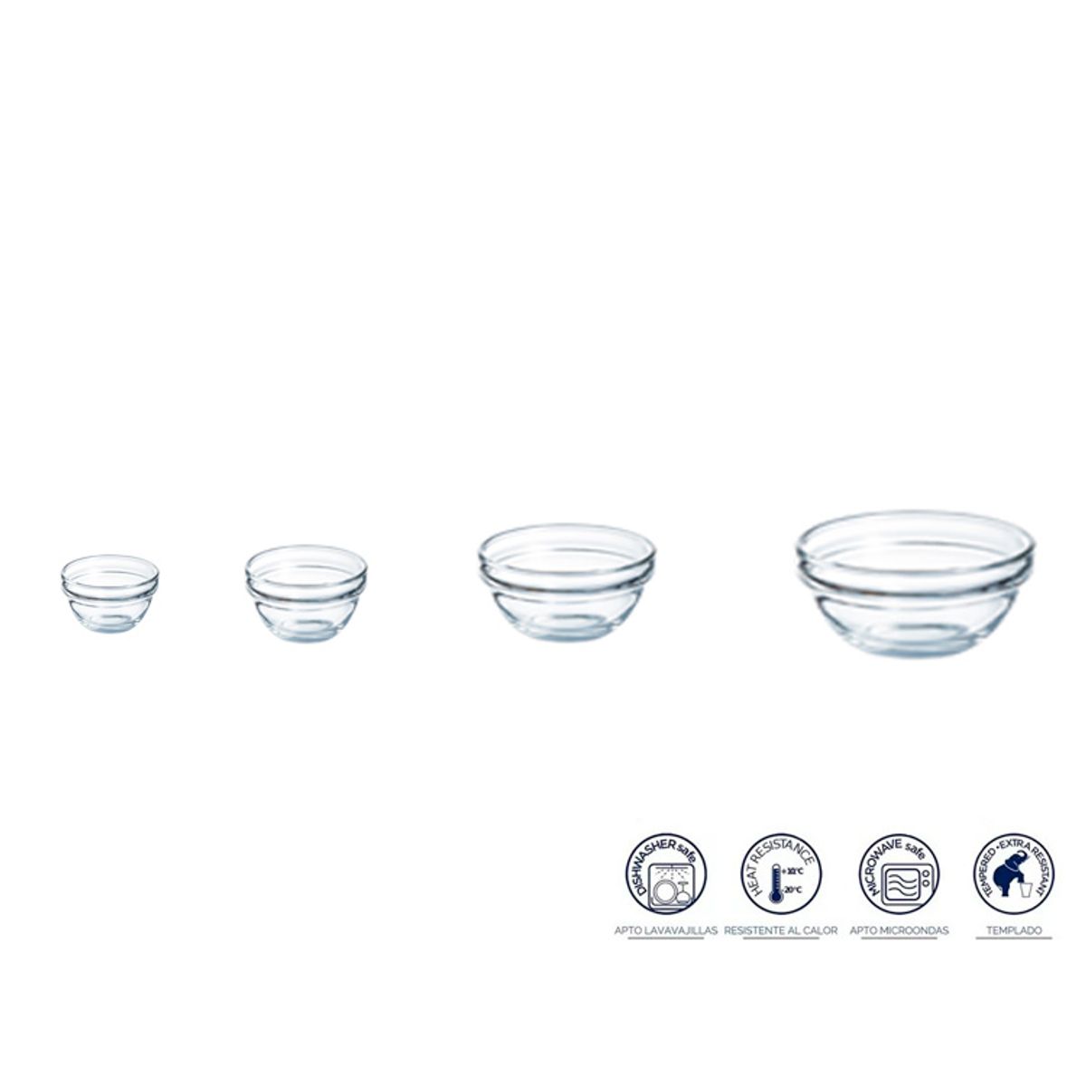 LUMINARC - Juego de Bowls  apilables de 6 cm, 7 cm, 9 cm y 10,5 cm