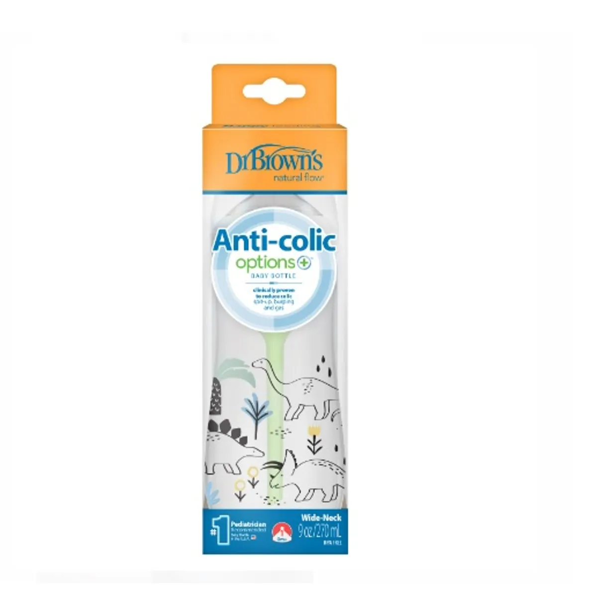 DR BROWNS - Biberón boca ancha polipropileno 9 oz/270 ml Dino