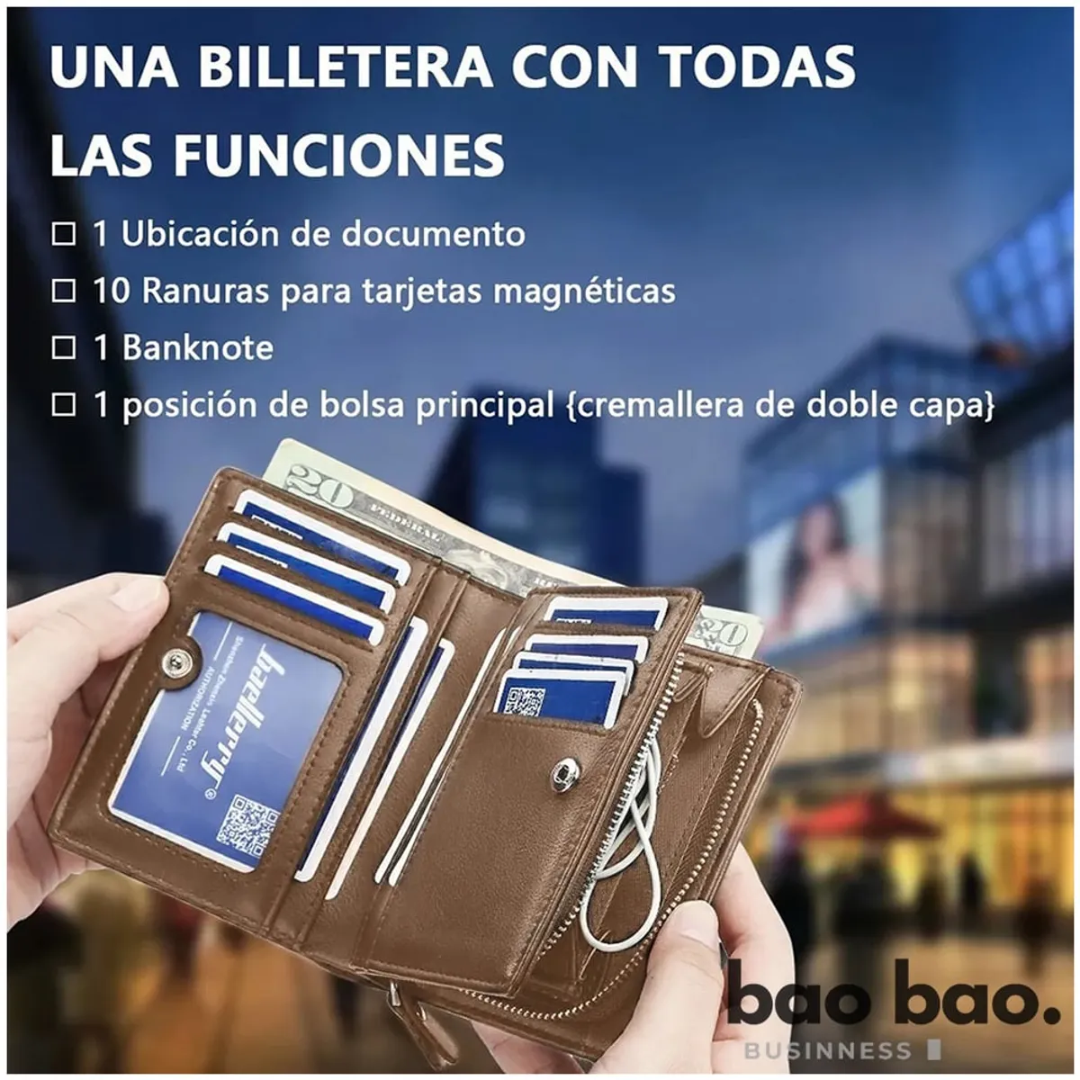 GENERICO - Billetera Cuero Moda Hombre Baellerry con Tarjetero y Monedero Marrón