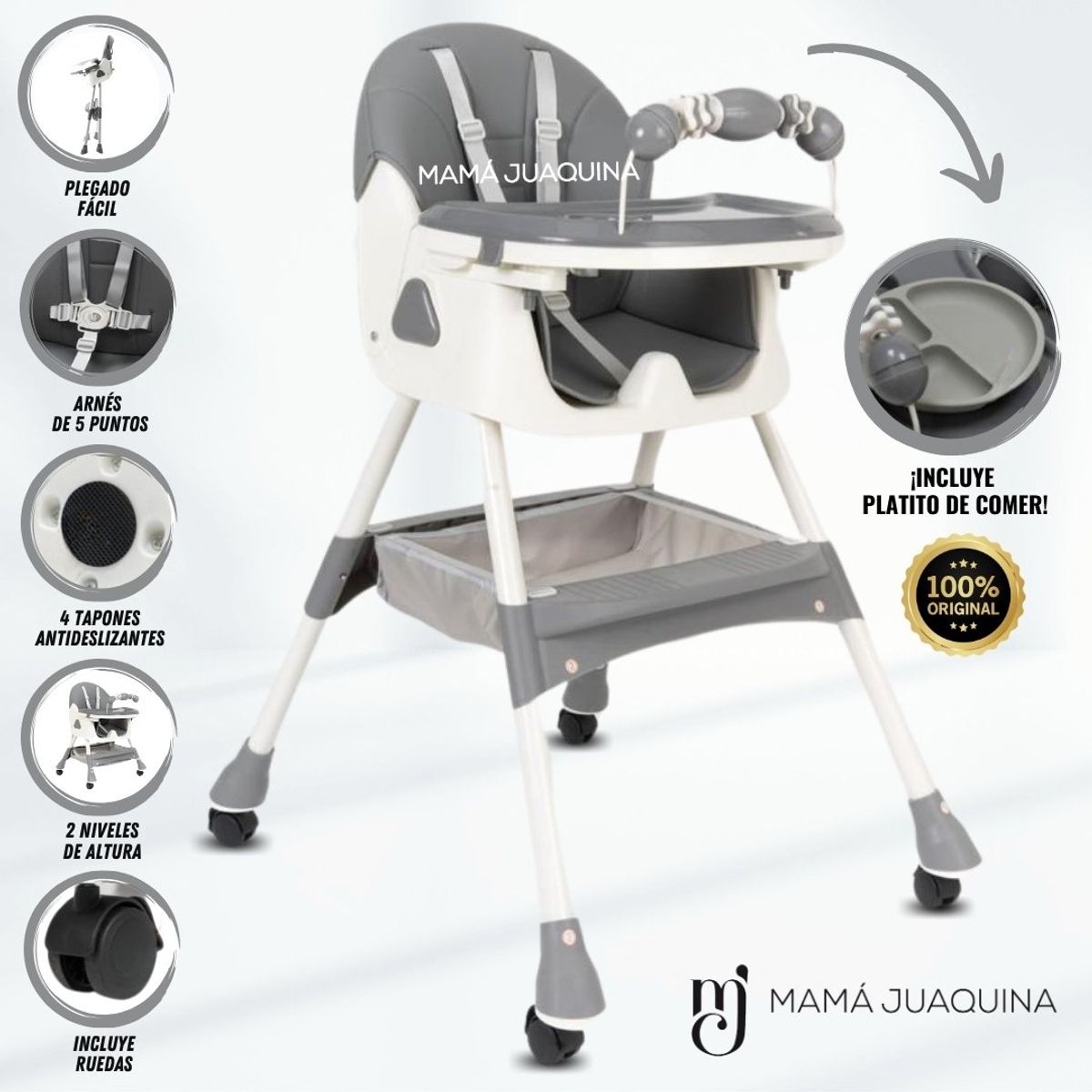 BABY - Silla de Comer «LODGE» con Ruedas Edición Limitada Gray